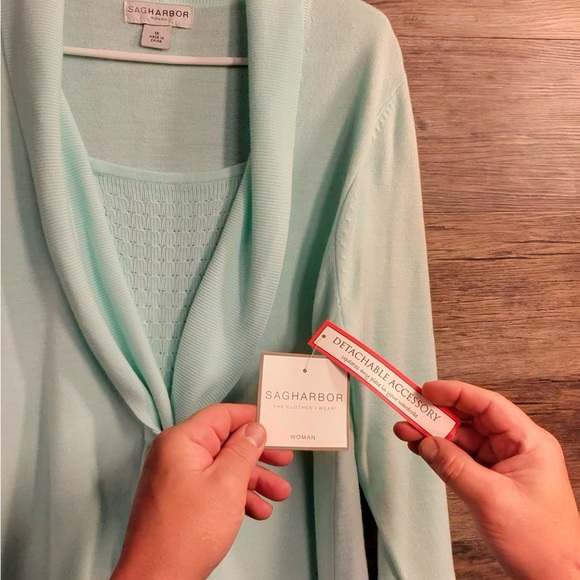 Sag Harbor Light Green Mint Pastel Cardigan Sweater - Picture 6 of 11